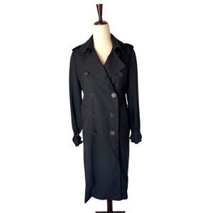 Sandro Coat Women Medium Black Wool Blend Double Breasted Trench Overcoat Luxury